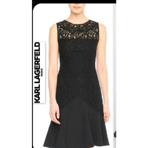 Karl Lagerfeld Black‎ Lace Tulip Hemline Sleeveless Dress Knee Length Size 2 - Picture 2 of 16